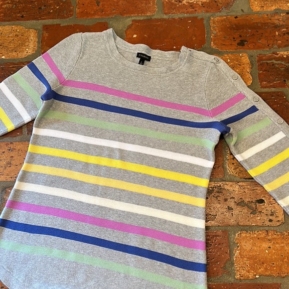 Talbots stripe button 3/4 sleeve sweater szS - Picture 3 of 11